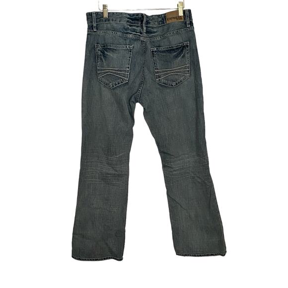 Express Mens Size 34 x 27 Vintage Slim Low Rise Bootcut Rocco Hemmed Denim Jeans - Picture 8 of 8